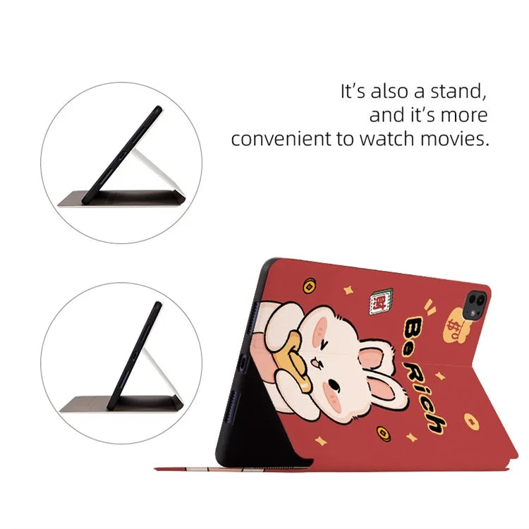 For iPad Pro 11 (2024) Case Joyous Pattern PU Leather Tablet Cover Auto Wake / Sleep