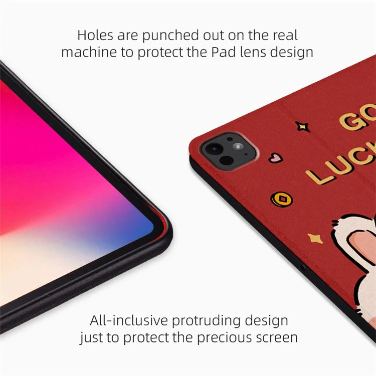 For iPad Pro 11 (2024) Case Joyous Pattern PU Leather Tablet Cover Auto Wake / Sleep Luck