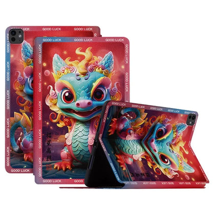 For iPad Pro 11 (2024) Case PU Leather Loong Pattern Stand Tablet Cover