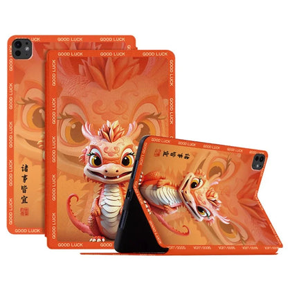 For iPad Pro 11 (2024) Case PU Leather Loong Pattern Stand Tablet Cover