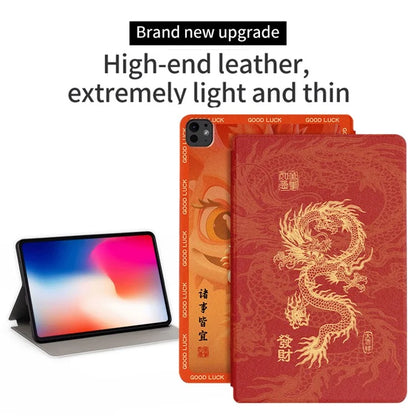 For iPad Pro 11 (2024) Case PU Leather Loong Pattern Stand Tablet Cover
