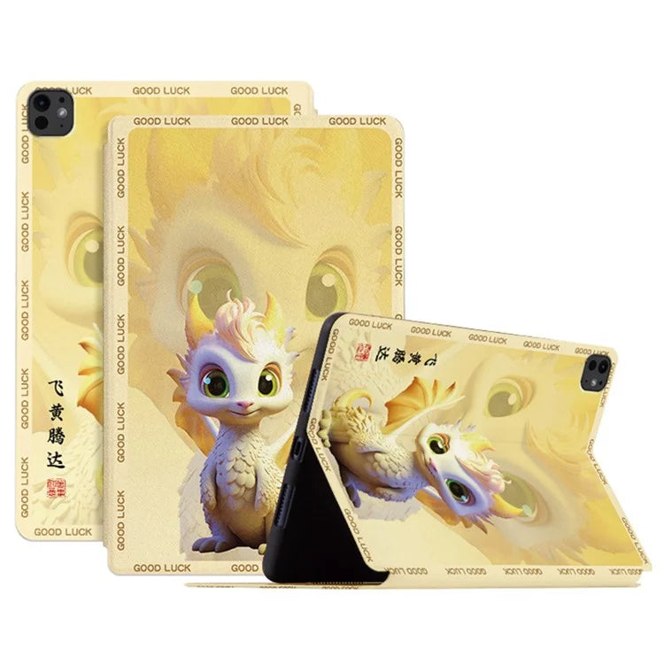 For iPad Pro 11 (2024) Case PU Leather Loong Pattern Stand Tablet Cover