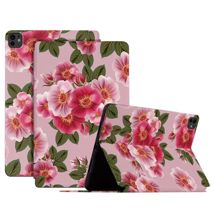 For iPad Pro 11 (2024) Case Flower Pattern Flip Stand Leather Smart Tablet Cover