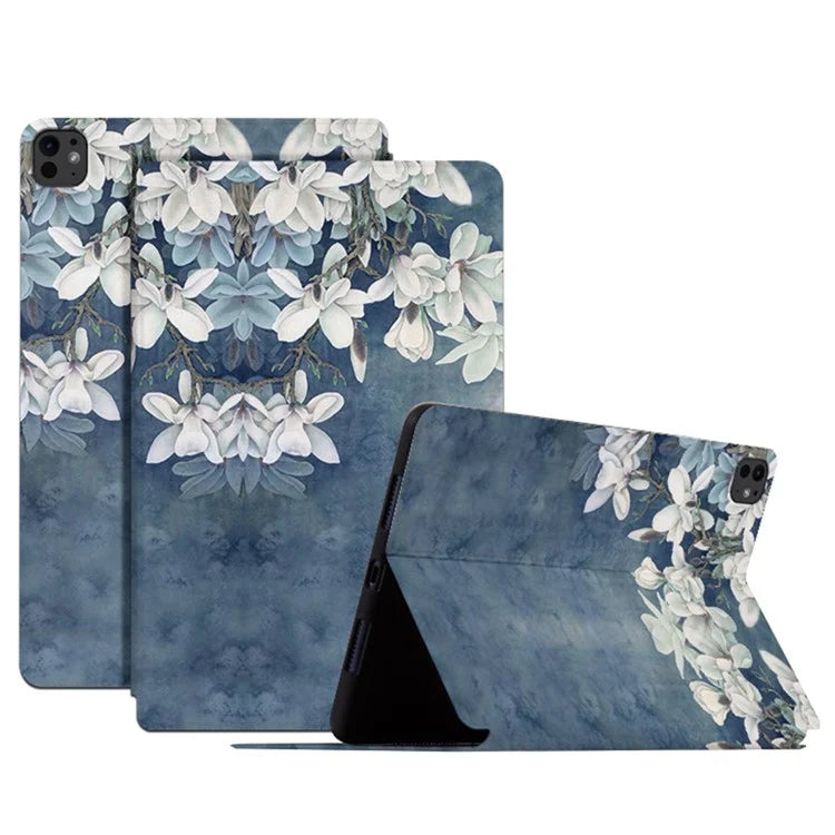 For iPad Pro 11 (2024) Case Flower Pattern Flip Stand Leather Smart Tablet Cover