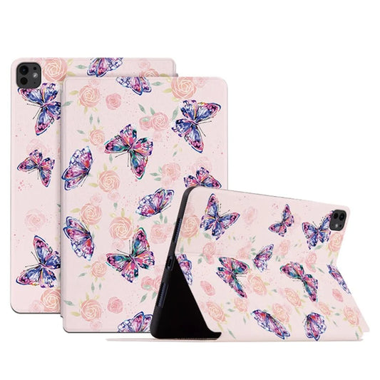 For iPad Pro 11 (2024) Case Butterfly Pattern PU Leather Smart Folio Tablet Cover