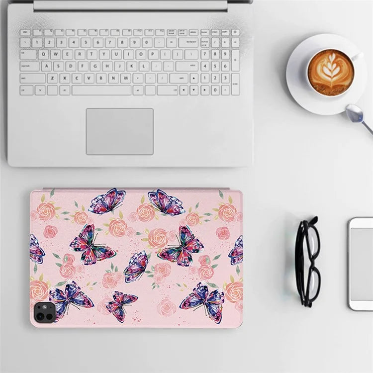 For iPad Pro 11 (2024) Case Butterfly Pattern PU Leather Smart Folio Tablet Cover