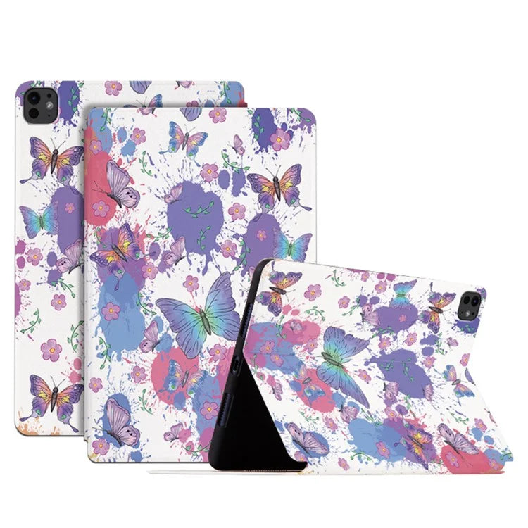 For iPad Pro 11 (2024) Case Butterfly Pattern PU Leather Smart Folio Tablet Cover