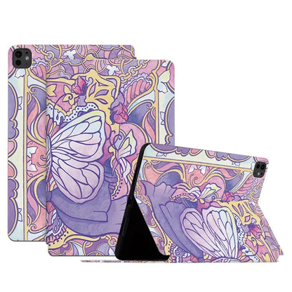 For iPad Pro 11 (2024) Case Butterfly Pattern PU Leather Smart Folio Tablet Cover