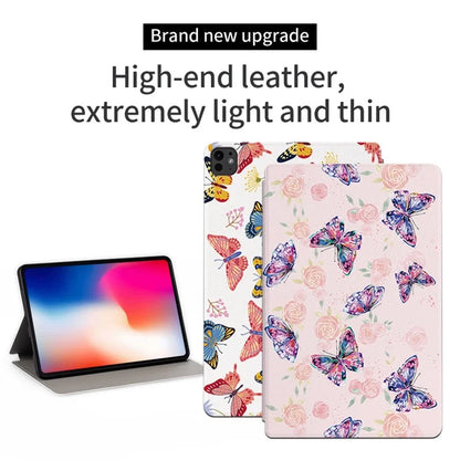 For iPad Pro 11 (2024) Case Butterfly Pattern PU Leather Smart Folio Tablet Cover