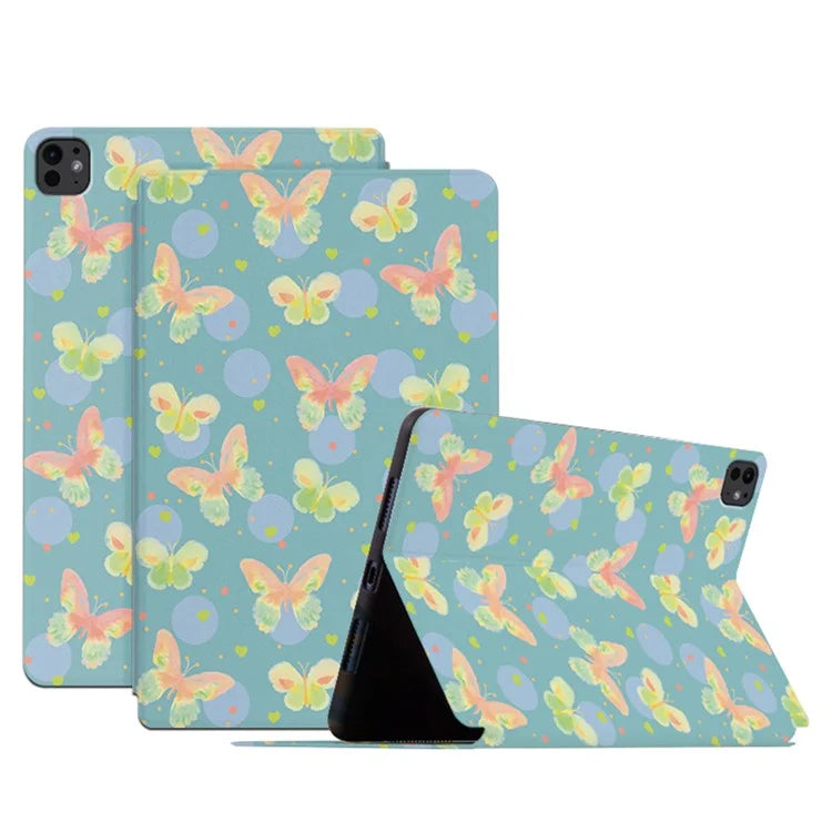 For iPad Pro 11 (2024) Case Butterfly Pattern PU Leather Smart Folio Tablet Cover