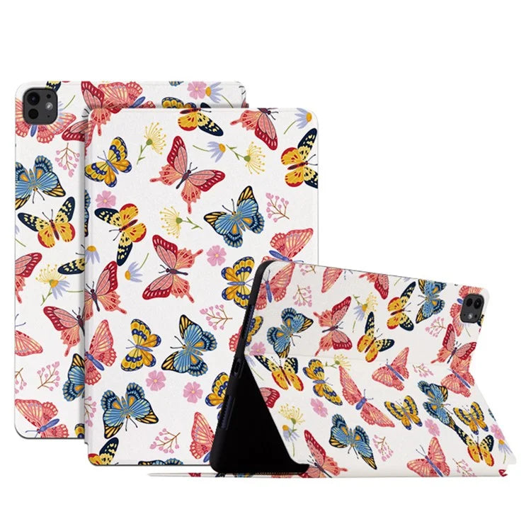 For iPad Pro 11 (2024) Case Butterfly Pattern PU Leather Smart Folio Tablet Cover