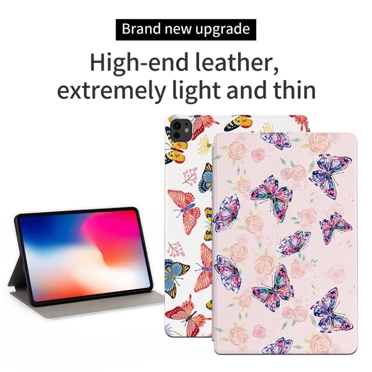For iPad Pro 11 (2024) Case Butterfly Pattern PU Leather Smart Folio Tablet Cover