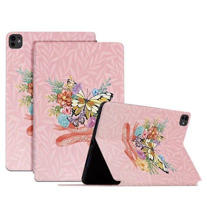 For iPad Pro 11 (2024) Case Butterfly Pattern PU Leather Smart Folio Tablet Cover