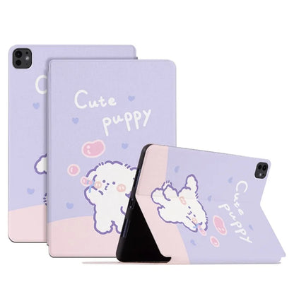 For iPad Pro 11 (2024) Case Cute Cartoon Pattern PU Leather Smart Flip Tablet Cover
