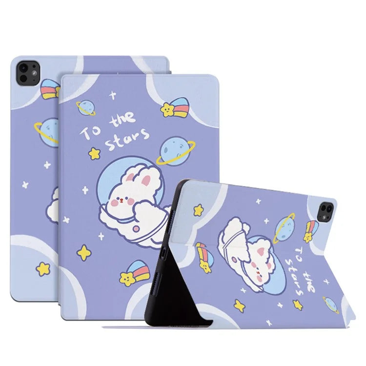 For iPad Pro 11 (2024) Case Cute Cartoon Pattern PU Leather Smart Flip Tablet Cover