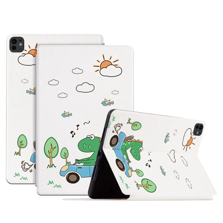 For iPad Pro 11 (2024) Case Cute Cartoon Pattern PU Leather Smart Flip Tablet Cover