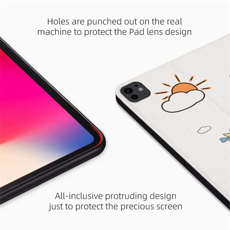 For iPad Pro 11 (2024) Case Cute Cartoon Pattern PU Leather Smart Flip Tablet Cover