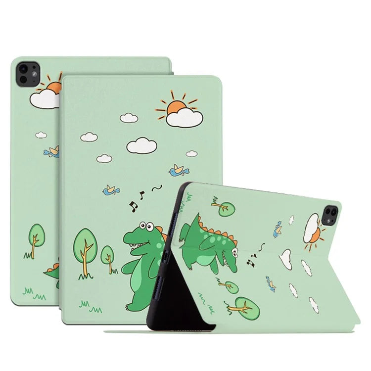 For iPad Pro 11 (2024) Case Cute Cartoon Pattern PU Leather Smart Flip Tablet Cover