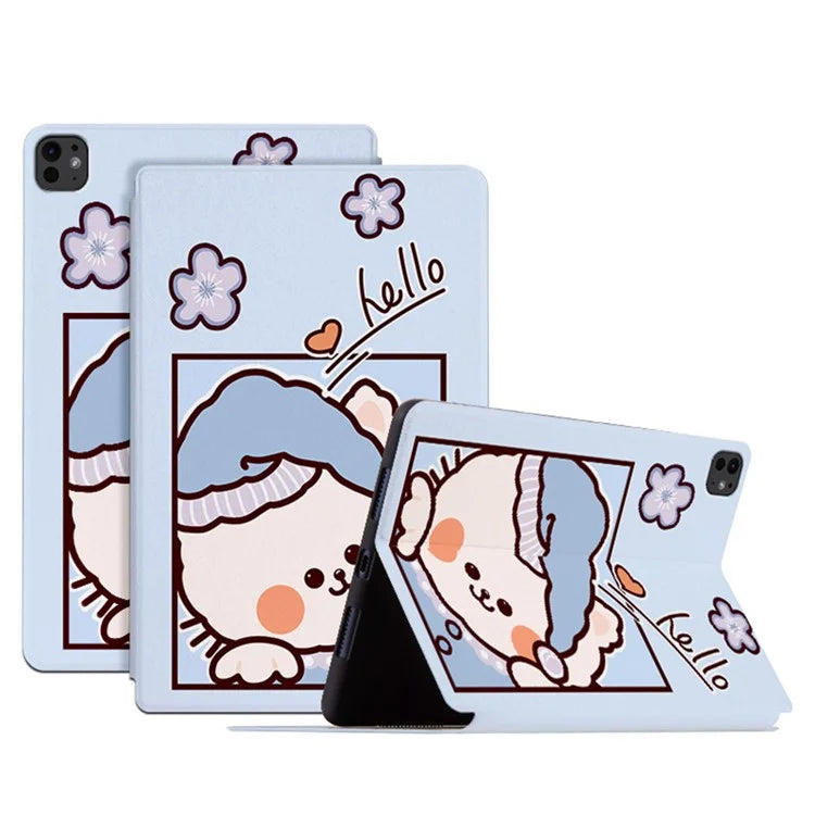 For iPad Pro 11 (2024) Case Cute Cartoon Pattern PU Leather Smart Flip Tablet Cover