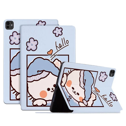 For iPad Pro 11 (2024) Case Cute Cartoon Pattern PU Leather Smart Flip Tablet Cover