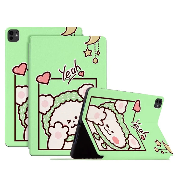 For iPad Pro 11 (2024) Case Cute Cartoon Pattern PU Leather Smart Flip Tablet Cover