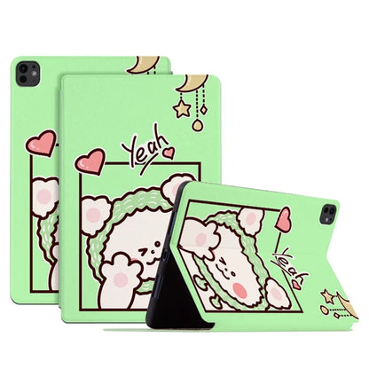 For iPad Pro 11 (2024) Case Cute Cartoon Pattern PU Leather Smart Flip Tablet Cover