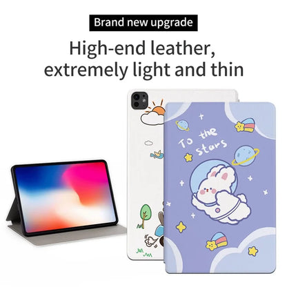 For iPad Pro 11 (2024) Case Cute Cartoon Pattern PU Leather Smart Flip Tablet Cover