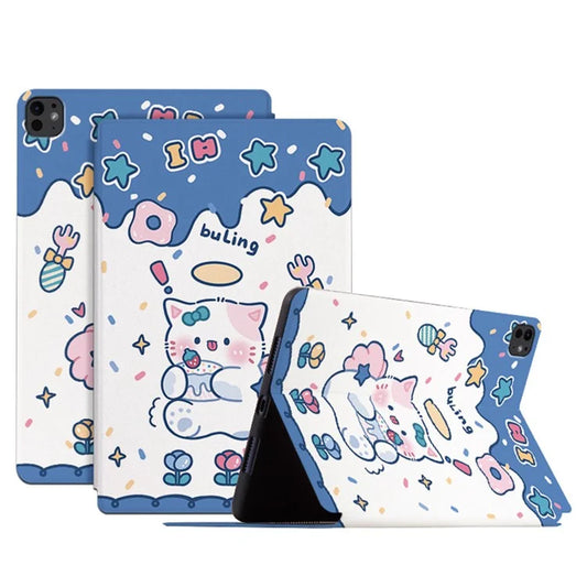 For iPad Pro 11 (2024) Case Cute Cartoon Pattern Print PU Leather Tablet Cover