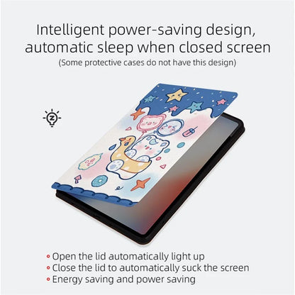 For iPad Pro 11 (2024) Case Cute Cartoon Pattern Print PU Leather Tablet Cover