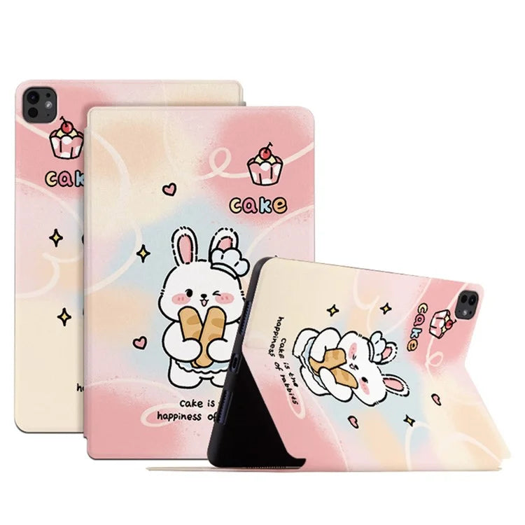 For iPad Pro 11 (2024) Case Cute Cartoon Pattern Print PU Leather Tablet Cover