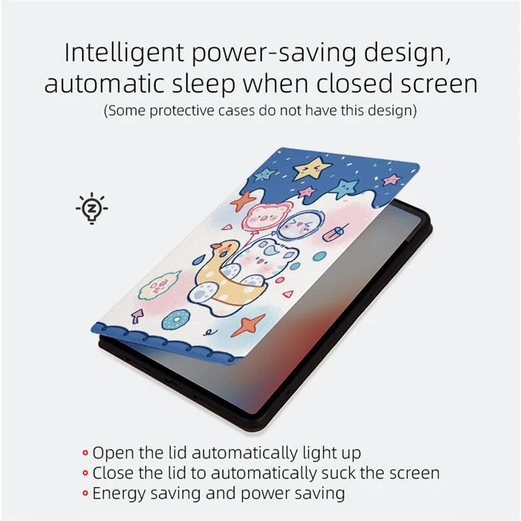 For iPad Pro 11 (2024) Case Cute Cartoon Pattern Print PU Leather Tablet Cover