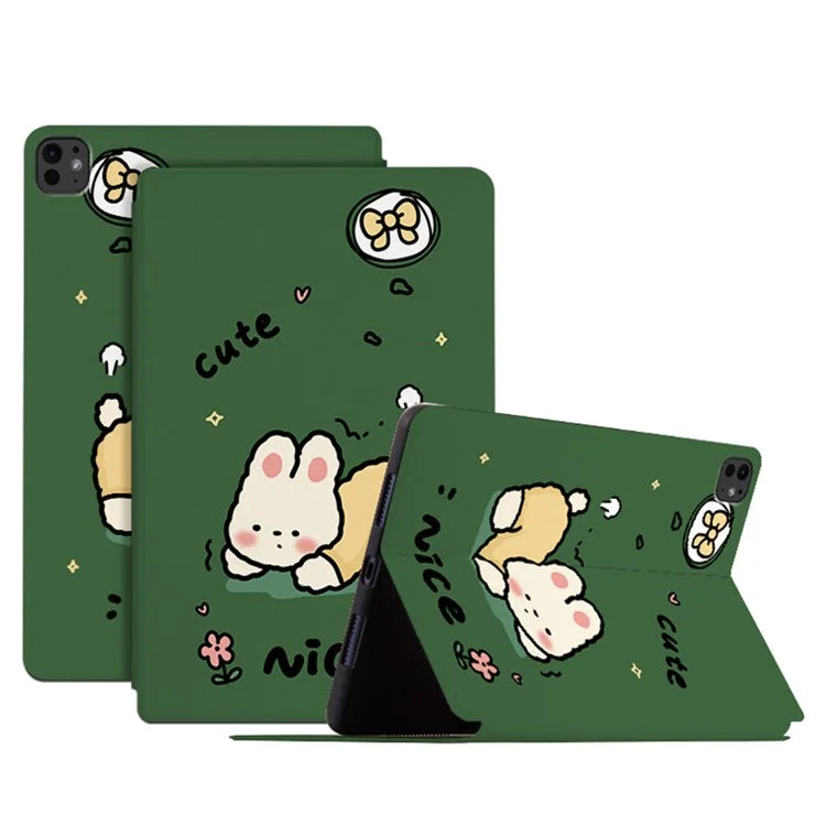 For iPad Pro 11 (2024) Case Cute Cartoon Pattern Print PU Leather Tablet Cover