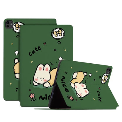 For iPad Pro 11 (2024) Case Cute Cartoon Pattern Print PU Leather Tablet Cover