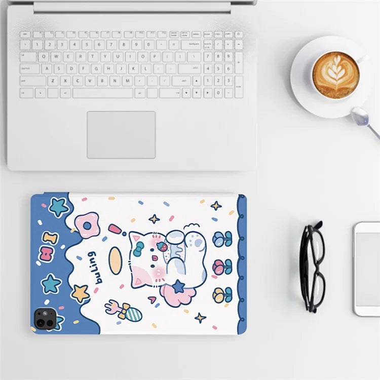 For iPad Pro 11 (2024) Case Cute Cartoon Pattern Print PU Leather Tablet Cover