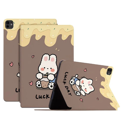 For iPad Pro 11 (2024) Case Cute Cartoon Pattern Print PU Leather Tablet Cover
