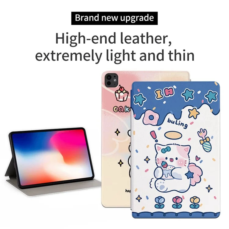For iPad Pro 11 (2024) Case Cute Cartoon Pattern Print PU Leather Tablet Cover