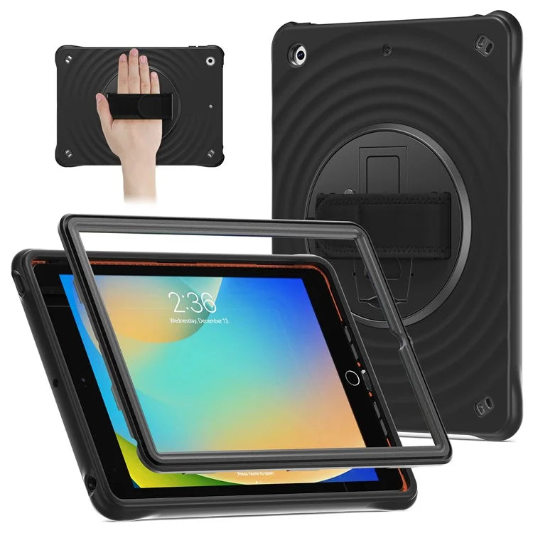 For iPad 10.2 (2021) / (2019) / (2020) Case Hand Strap Kickstand PC+Silicone+TPU Tablet Cover