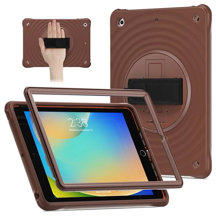 For iPad 10.2 (2021) / (2019) / (2020) Case Hand Strap Kickstand PC+Silicone+TPU Tablet Cover