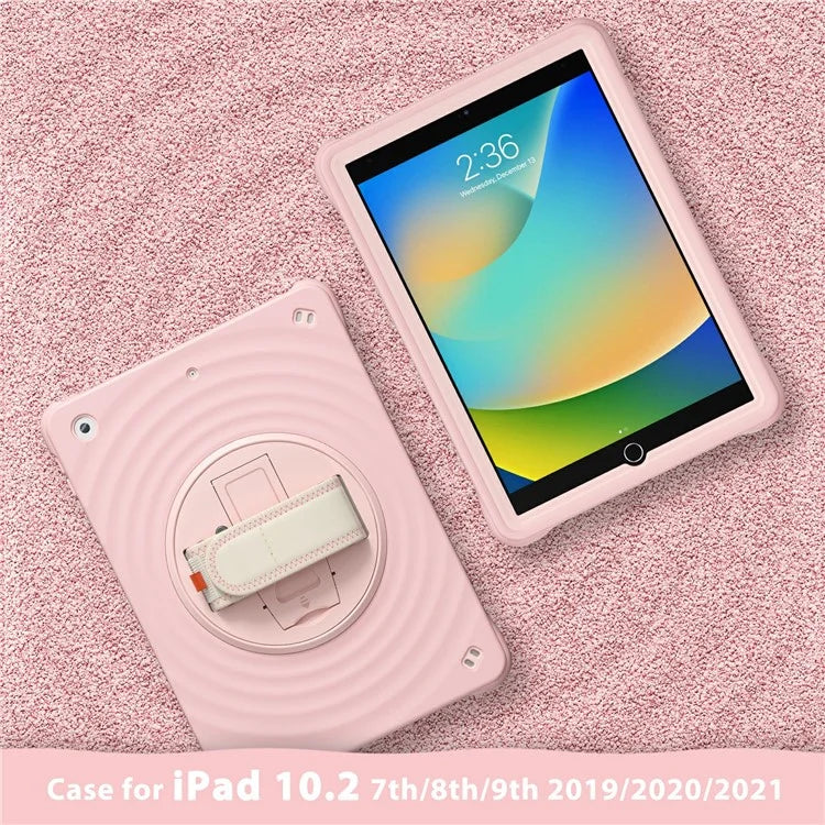 For iPad 10.2 (2021) / (2019) / (2020) Case Hand Strap Kickstand PC+Silicone+TPU Tablet Cover