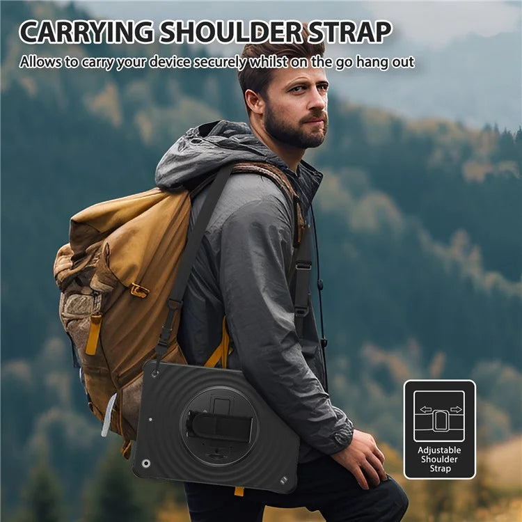 For iPad 10.2 (2021) / (2019) / (2020) Kickstand Case Round Ripples Hand Strap PC+Silicone Tablet Cover with Strap