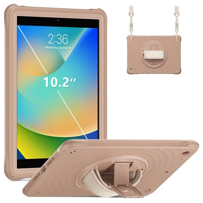 For iPad 10.2 (2021) / (2019) / (2020) Kickstand Case Round Ripples Hand Strap PC+Silicone Tablet Cover with Strap