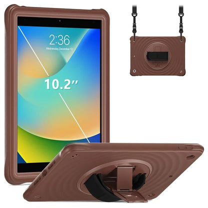 For iPad 10.2 (2021) / (2019) / (2020) Kickstand Case Round Ripples Hand Strap PC+Silicone Tablet Cover with Strap