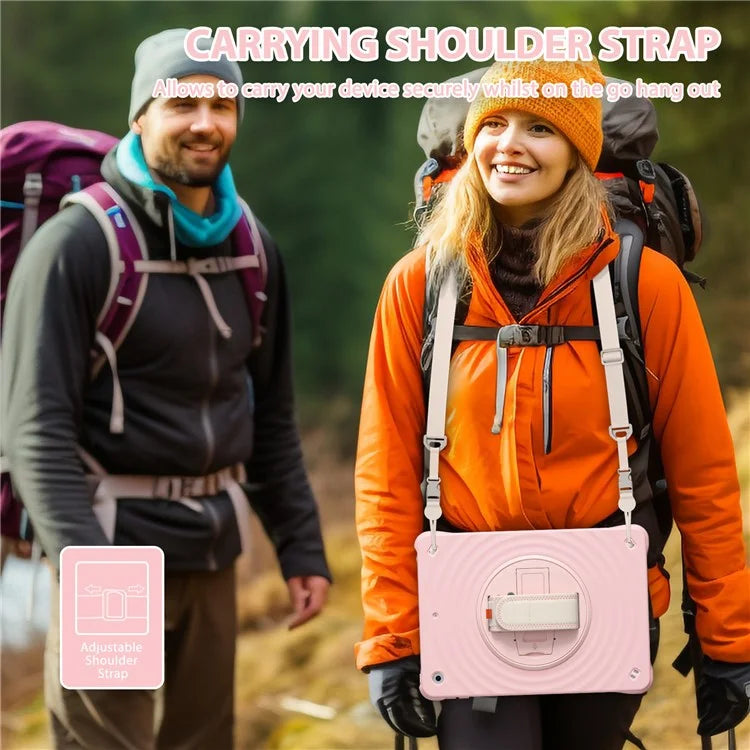 For iPad 10.2 (2021) / (2019) / (2020) Kickstand Case Round Ripples Hand Strap PC+Silicone Tablet Cover with Strap