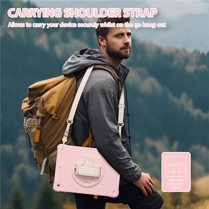 For iPad 10.2 (2021) / (2019) / (2020) Kickstand Case Round Ripples Hand Strap PC+Silicone Tablet Cover with Strap