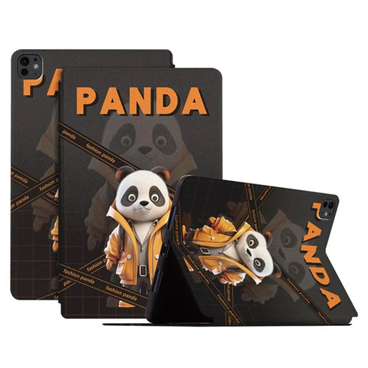 For iPad Pro 11 (2024) Case Panda Pattern PU Leather Tablet Cover with Folding Stand