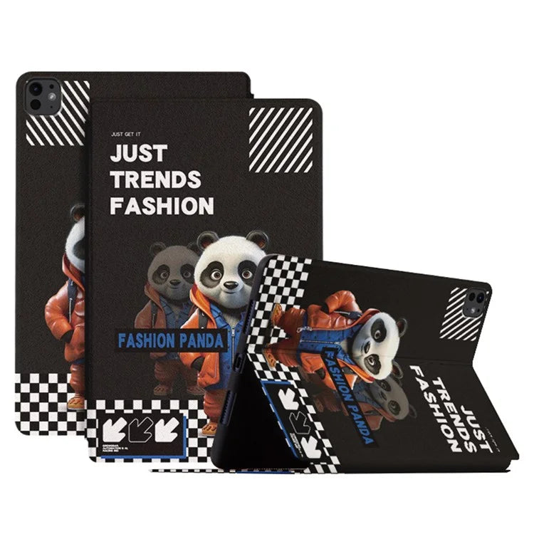 For iPad Pro 11 (2024) Case Panda Pattern PU Leather Tablet Cover with Folding Stand