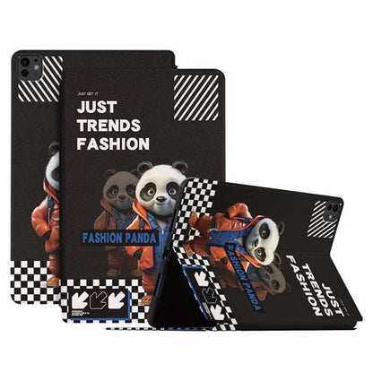 For iPad Pro 11 (2024) Case Panda Pattern PU Leather Tablet Cover with Folding Stand