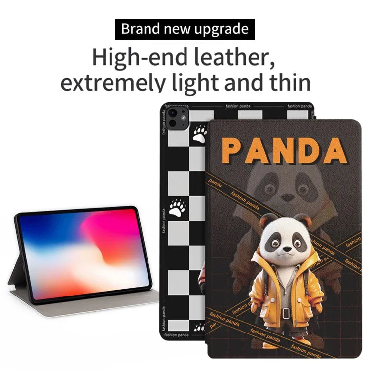 For iPad Pro 11 (2024) Case Panda Pattern PU Leather Tablet Cover with Folding Stand