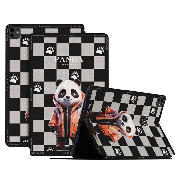 For iPad Pro 11 (2024) Case Panda Pattern PU Leather Tablet Cover with Folding Stand