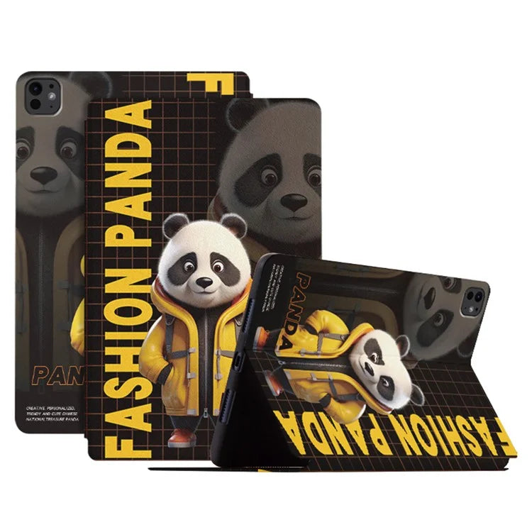 For iPad Pro 11 (2024) Case Panda Pattern PU Leather Tablet Cover with Folding Stand